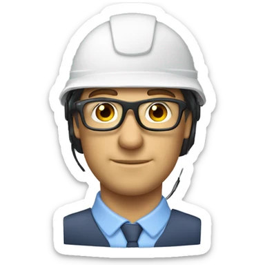 Caucasian man wirh helmet, glases and earplugs sticker