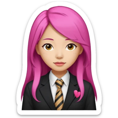 long black and a little pink haired asian woman with tie and blazer sticker