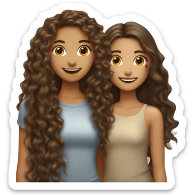 One curly long hair brunette girl with tan skin kissing a long straight hair brunette girl with lighter skin happy   sticker