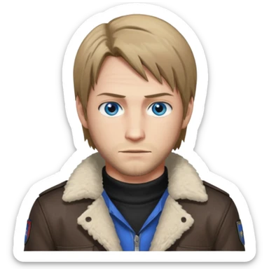 Leon Kennedy from resident evil 4 remake in sheepskin coat and black t-shirt blue eyes sticker