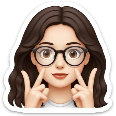 chica con el cabello marrón oscuro semi ondulado y lentes muy delgados haciendo un like  sticker