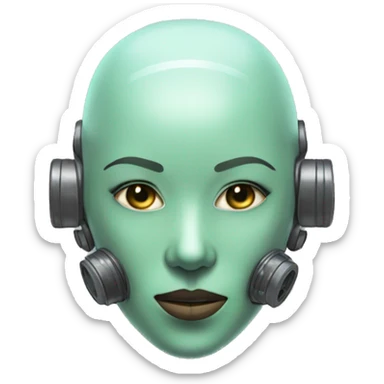 Pastel green short haired female cyborg head with respirator mask sticker