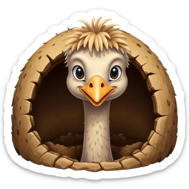 Ostrich with head inside a hole in the ground sticker