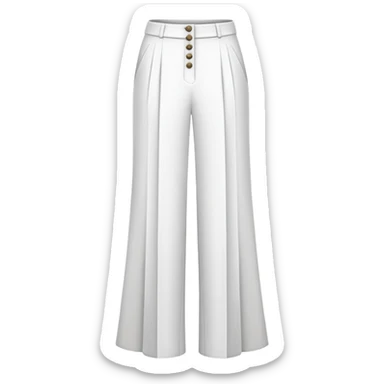 only the white palazzo pants garment, moderate wide leg dress pants, formal with button, isolated flat lay, no human, no model, just the clothing item on white background sticker