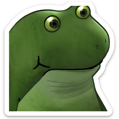 green bufo frog with dark spots representing hyperpigmentation, humorous sticker