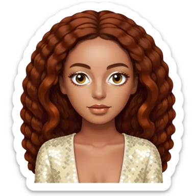 Solange with long dark auburn hair, ivory sequin outfit  sticker