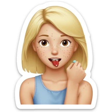 Emoji blonde girl lovingly , biting an arm sticker