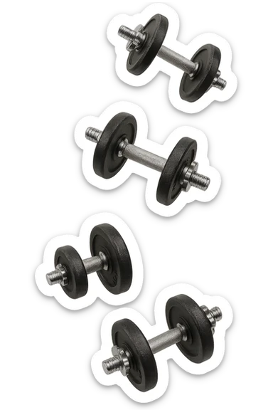 manubri da palestra cadono dall'alto verticalmente, isolata su sfondo bianco sticker