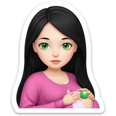 Beautiful Russian girl green eyes very long black hair pink clothes pregnant sticker