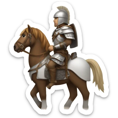 a white avar nomadic soldier on a horse from the side with leather armor on sticker