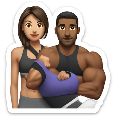 Brown man at the gym With a female trainer with muscles sticker