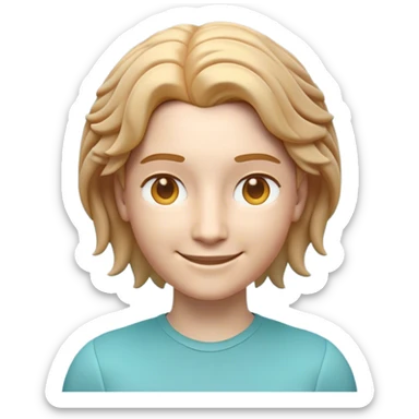 A 3D-rendered Apple-style emoji of a smiling person with a neutral, androgynous face. Their hair is replaced with a detailed brain that has a smooth, rounded texture, symmetrically parted down the center. The brain is a soft teal blue color with realistic folds, blending naturally into the head. The person has warm golden brown eyes, expressive eyebrows, and a friendly yet neutral expression. The lighting and shading should match Apple’s official emoji style, with soft gradients and a polished look. sticker