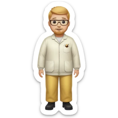 full body medium plus size male bee keeper with  short light strawberry blonde hair and goatee wearing glasses  sticker