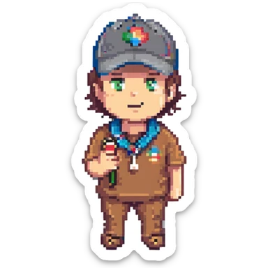 pixel art of a coach with a whistle, wearing a cap sticker