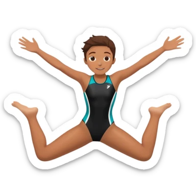 A young person leaps boldly into a sparkling pool named “Confidence,” arms wide, surrounded by skilled divers mid-air. Though less experienced, their fearless energy shines, symbolizing the courage to grow alongside greatness. sticker