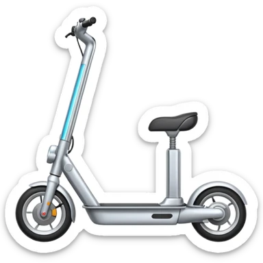 A futuristic electric scooter emoji made of silver chrome, sleek minimal frame, smooth metallic surface, subtle reflections, modern urban design, iOS emoji style, centered, clean white background sticker