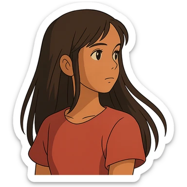 chica morena de pelo largo y liso en estilo ghibli sticker