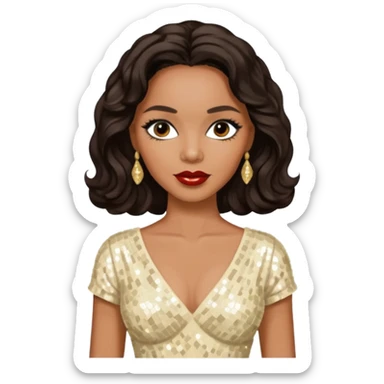 Dorothy Dandridge with long dark brown hair, cream sequin outfit sticker