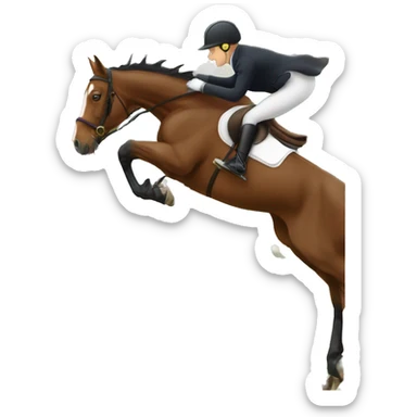 Warmblood horse jumping over a grand prix obstacle with a rider in competition attire riding it  sticker