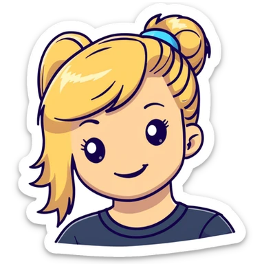 blonde girl with high pony hair, she is making a wink sticker