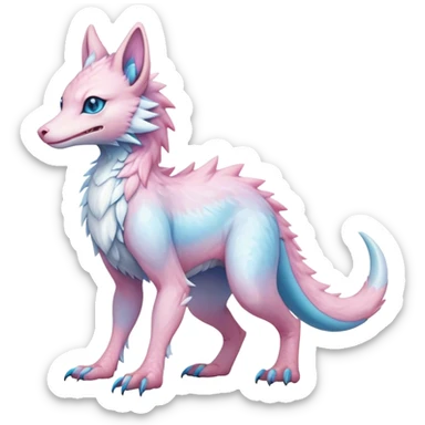 Feral Rare Fantasy cute realistic adorable pastel pink light-blue white iridescent Vernid-Sergal-hybrid by LiLaiRa, markings, tufted ears, full body sticker