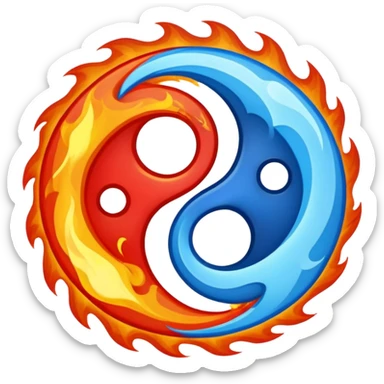 The fire and water emojis are in the form of the yin-yan symbol in front of a completely black background. sticker