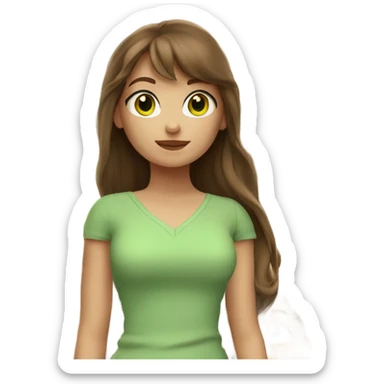 Woman Long brown hair with bangs and green Eyes - in a cute pose sticker