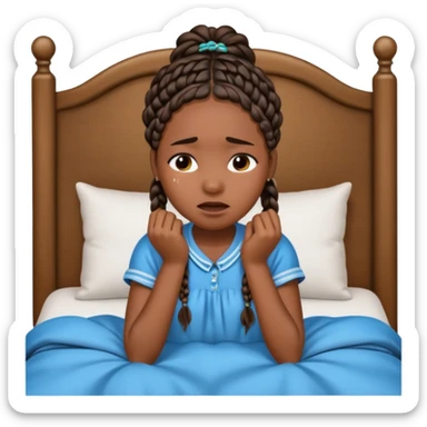 Black girl with braids in a big king size bed by herself crying sticker