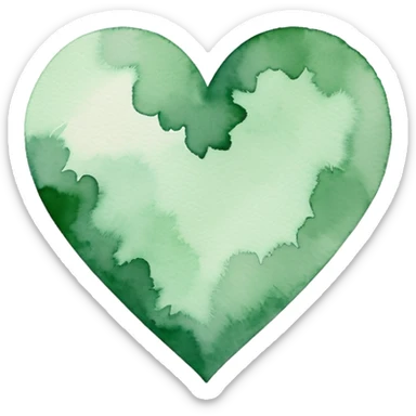 minimalist watercolor heart icon, monochromatic green washes, soft bleeding edges, on textured white paper, serene and emotional, perfect for app icon, transparent background, flat lay --style raw --stylize 150 sticker