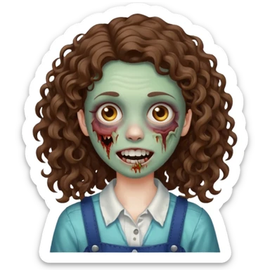 uma garota zumbi com o cabelo cacheado meio ondulado que usa aparelho sticker