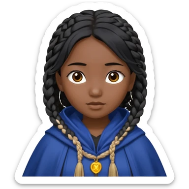 braid black hair, asian girl, dark blue cloak sticker
