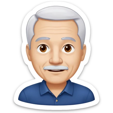 Charismatic older Hispanic man with light skin, round face, wide jaw. Lively dark brown eyes that look humorous. Thick straight eyebrows. Short white hair with receding hairline. Clean-shaven. Wearing a dark blue shirt. sticker