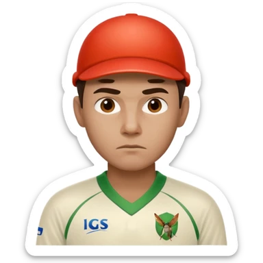 emoji of a man wearing a cricket jersey, looking determined, inspired by the movie Jersey sticker