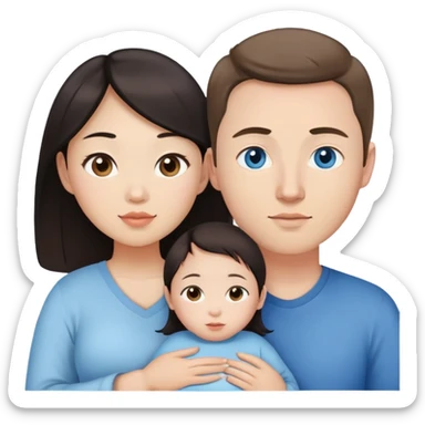 Asian girl with brown eyes pregnant and white guy with blue eyes couple  sticker