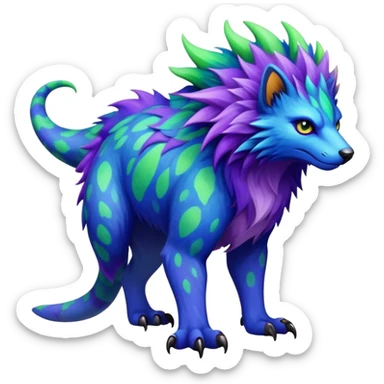 a colorful edgy vernid-fionbri-creature with splash patterns full body.  sticker
