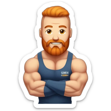 Bodybuilder A shaved-headed man with a red beard, in a T-shirt with the inscription POWERLIFTING sticker