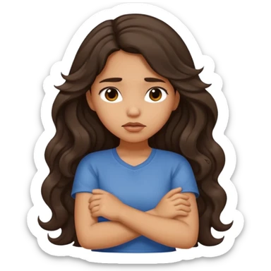Hispanic tan ish girl with long dark wavy hair crossing her arms and slightly pouting sticker