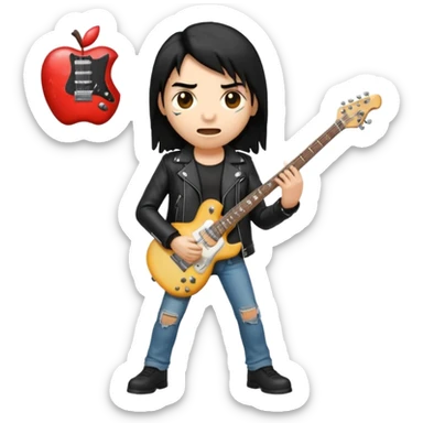 3D Apple-style emoji of a metal musician holding an electric guitar with a bold "ROCK" sign above. Long hair, black leather jacket, ripped jeans, intense expression. Rounded, glossy, smooth, soft shadows, white background.











 sticker
