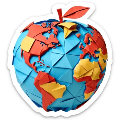 3D render of Papier-Mâché Globe made entirely of folded origami paper, sharp creases, cardboard texture, matte finish, visible paper grain, craft aesthetic, Apple emoji style, isolated on white background --v 6.0 sticker