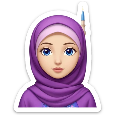 Turkish beautiful finish Konya girl blue eyes with hijab and purple cherry blossom dress on mosque sticker