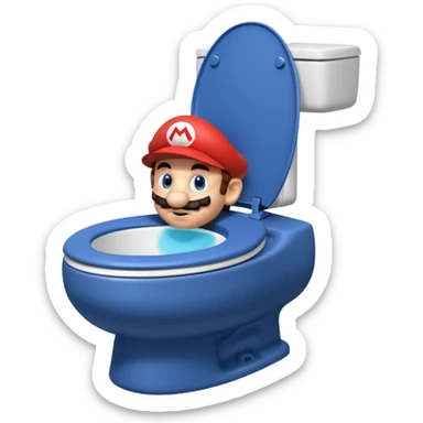 Mario's neck and head only sticking out of the middle of the bowl of a white toilet sticker