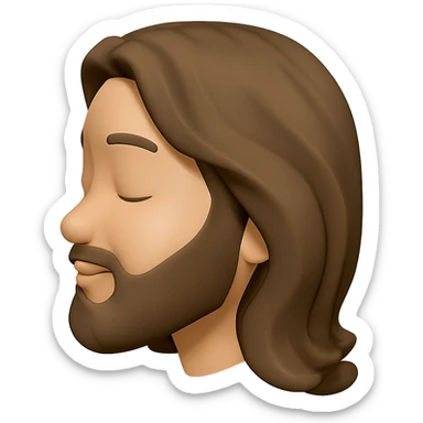 Create a side profile view of the Jesus head emoji style with eyes closed, peaceful expression. Maintain the emoji style characteristics and colors consistent with the original image. sticker