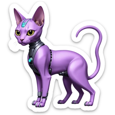 Black and purple futuristic mechanical technological shiny alloy modern realistic cool tough elegant sleek cyber-mecha-robo-sphynx-oriental--cat (full body) sticker