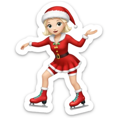 Create an emoji-style illustration of a female roller skater wearing roller skates and a Mrs. Claus (Mama Noel) outfit. The style should be cute, expressive, colorful, and clear at small sizes, with simple lines, soft shading, and a festive Christmas vibe. sticker