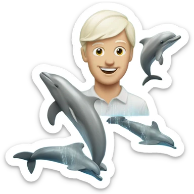 White man diving in fountain with dolphins sticker