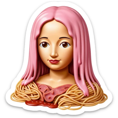 monalisa made of SPAM meat melted pink dripping sauce spaghetti portrait sticker