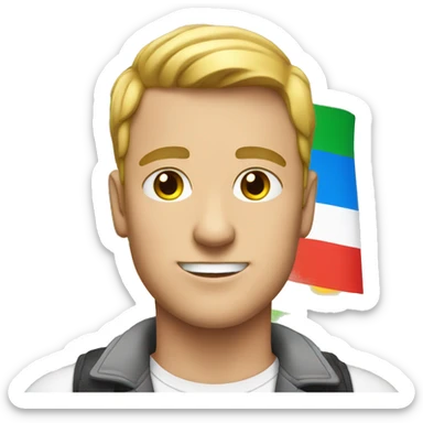 Gay white man with pride flag on shirt sticker