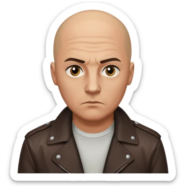 Bald Russian 1990s gangster emoji, leather jacket, , serious face sticker