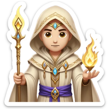 Clash of Clans aesthetic friendly Mage Portrait Emoji, With an enigmatic, slender build draped in flowing mystical robes adorned with arcane symbols, piercing eyes and a determined aura, his face rendered in a natural skin tone (not yellow), Simplified yet sharply defined features, highly detailed, glowing with a cool, otherworldly radiance, high shine, wise and resolute, stylized with an air of ancient sorcery, focused and mystical, soft glowing outline, capturing the essence of a powerful mage ready to unleash enchanted spells on epic adventures! sticker