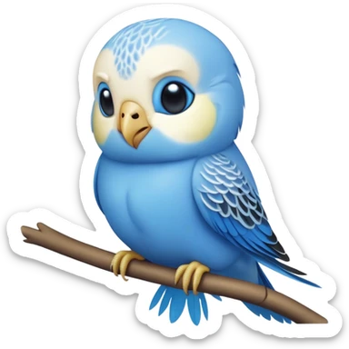 adorable-[budgie]-realistic-full-body-perched-emoji,-wings-tucked-neatly,-head-tilted-dramatically,-sleek-[blue]-feathers,-simplified-yet-realistic-focused-features,-highly-detailed,-glowing-with-an-almost-sarcastic-glow sticker